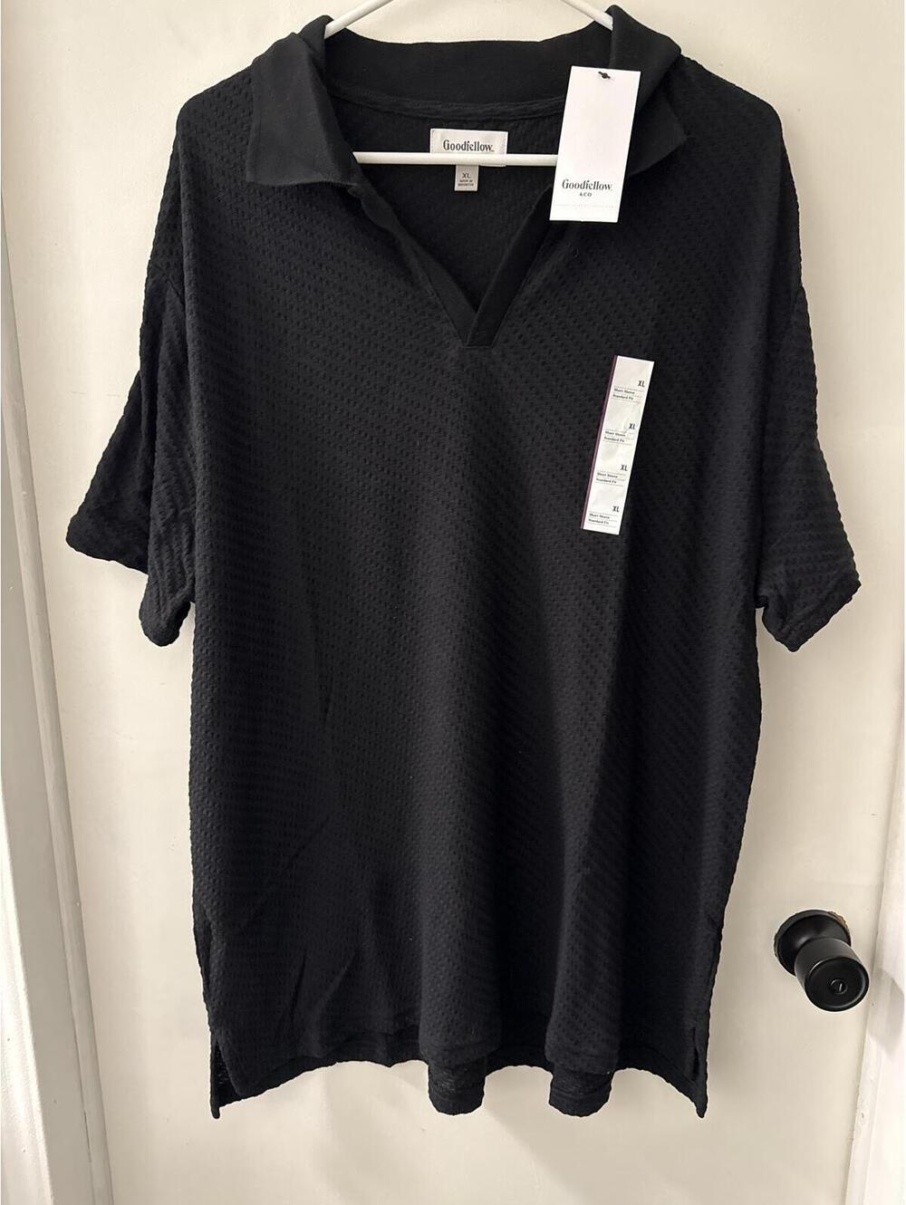 Goodfellow & Co Black Textured Short Sleeve Polo Shirt XL New With Tags